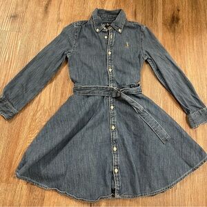 Polo Ralph Lauren Dress Girls Belted Cotton Denim Shirtdress size 6X